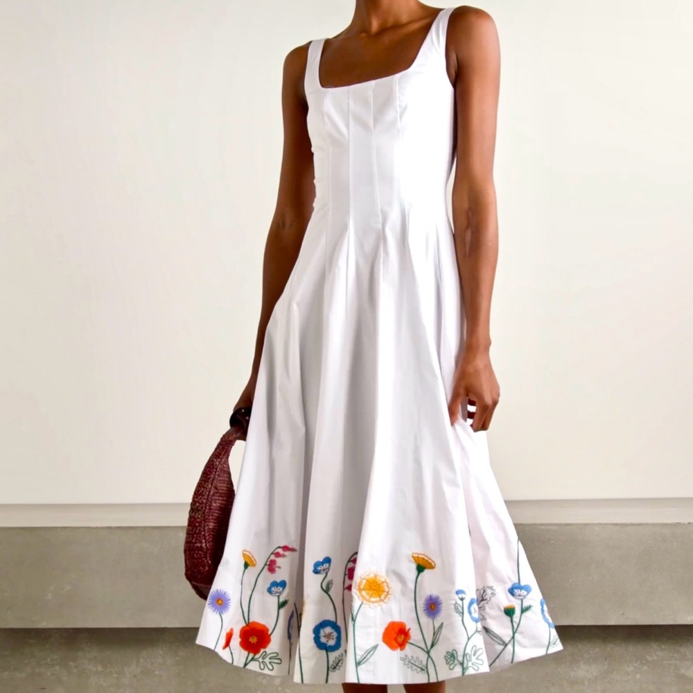 🌺🎉HP🎉🌺 NWT Staud Wells Embroidered Midi Dress White Seed Shop - Picture 6 of 16